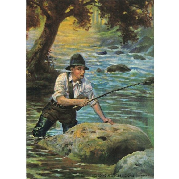 Vintage Calendar Print "Going After the Big One" 5.5 x 7.5 - Picture 1 of 1